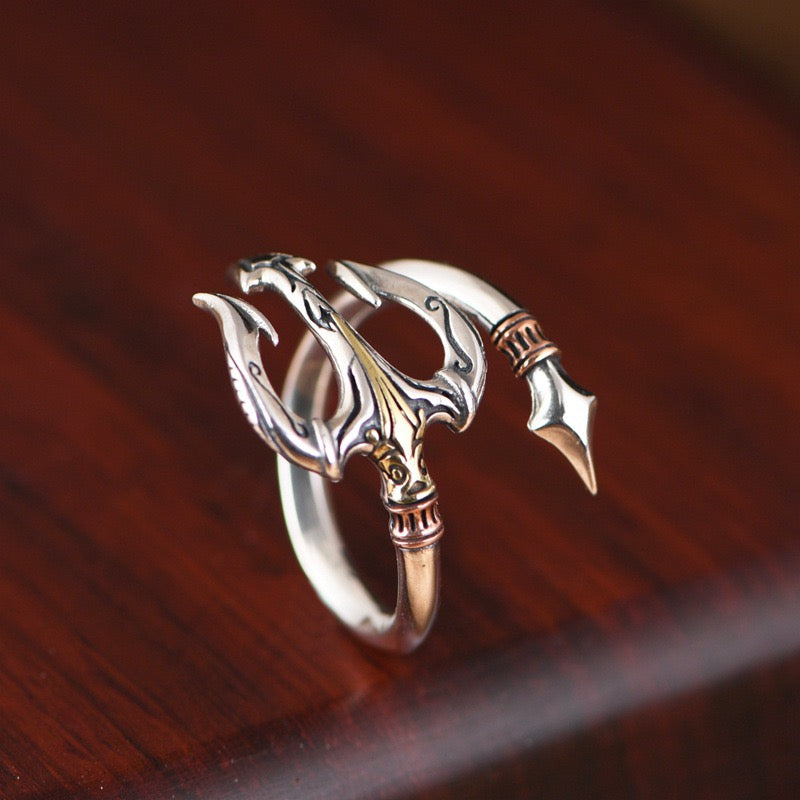 Vintage Trident Weapon 925 Sterling Silver Punk Open Ring