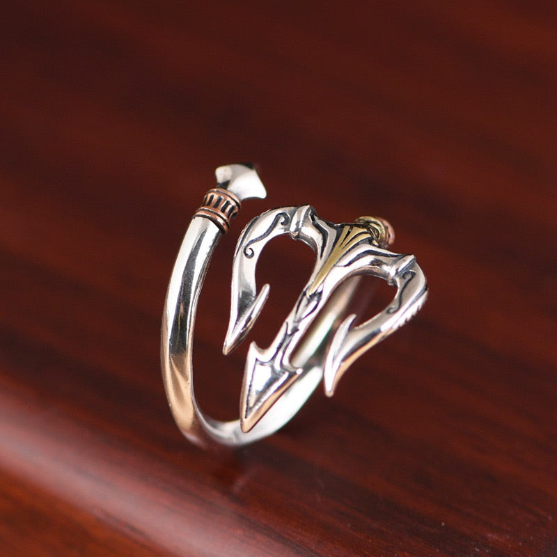 Vintage Trident Weapon 925 Sterling Silver Punk Open Ring