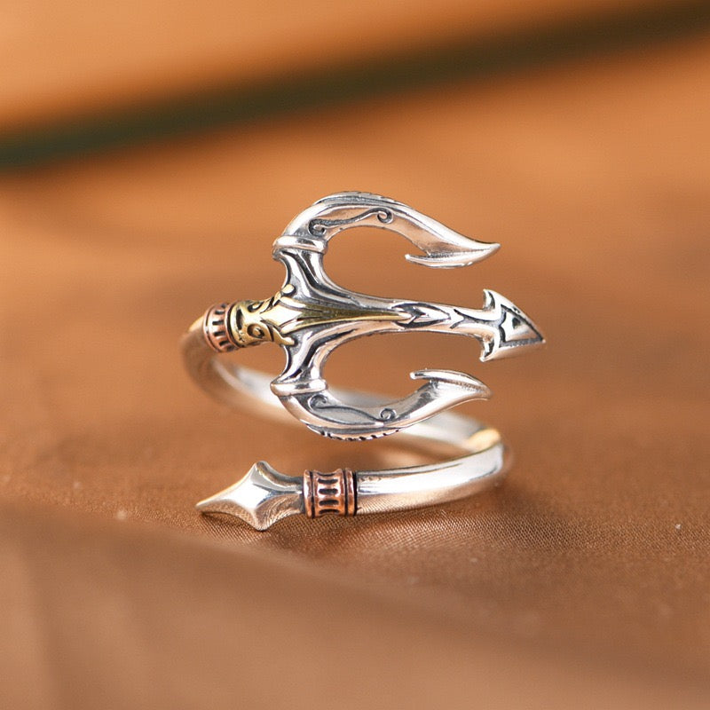 Vintage Trident Weapon 925 Sterling Silver Punk Open Ring